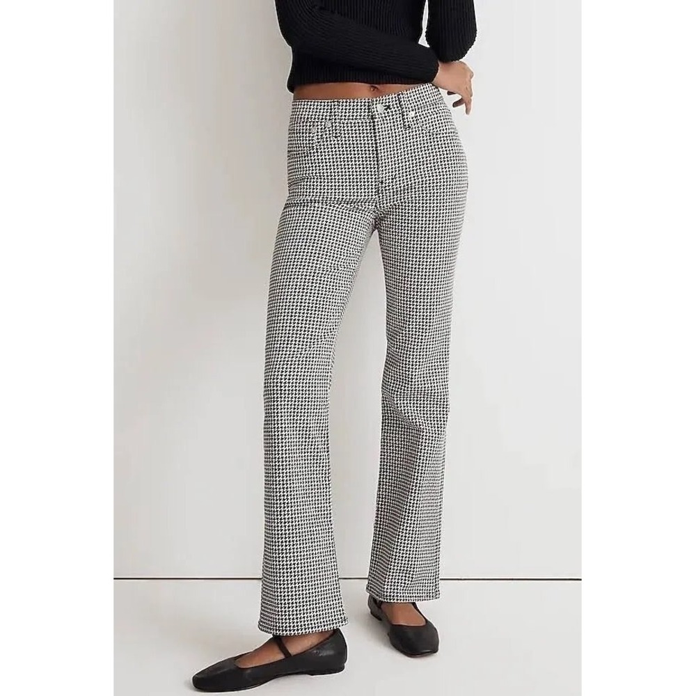 Madewell Kick Out Crop Jeans Womens 26 Black White Houndstooth‎ Check
